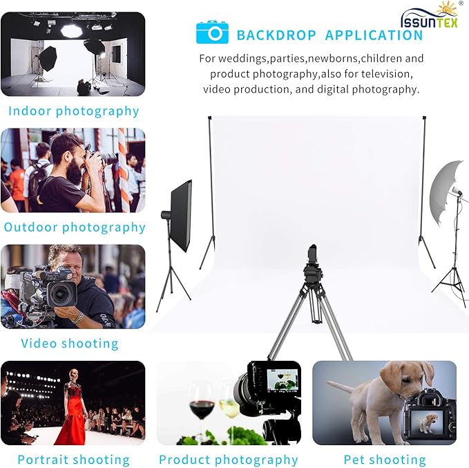ISSUNTEX 5X6.5 ft White Background Backdrop,Photo Studio,Collapsible High Density Screen for Video Photography and Television