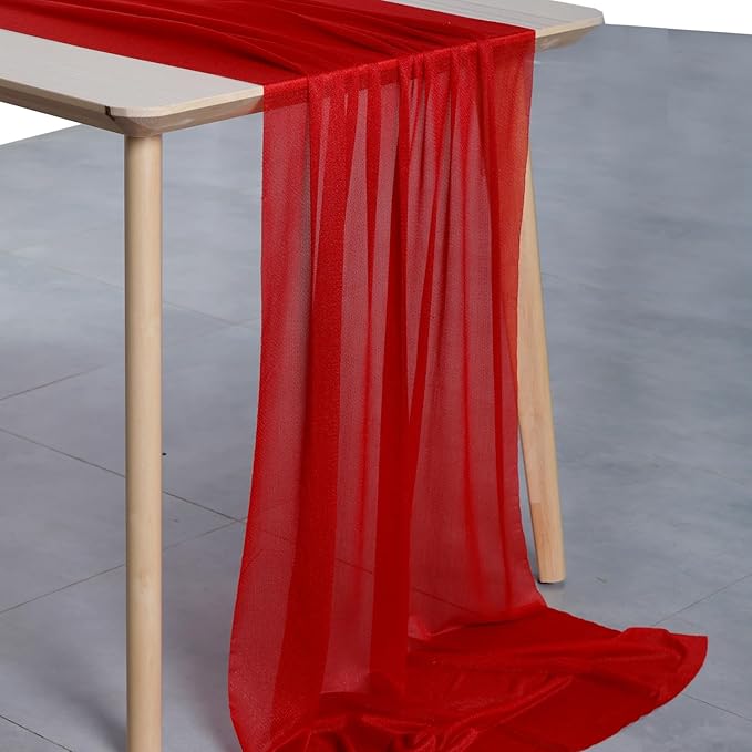 MDS Halloween Chiffon Table Runner - 10 Pack, 29 x 170 Inches, 14ft Each - Sheer Spooky Table Runners for Haunted House Parties, Trick-or-Treat Tables, Witchy Décor, Wedding & Events - Red