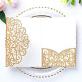 ponatia 5.12 x 7.2 Laser Cut Invitation Pocket, 20PCS Tri-Fold 5 x 7 Laser Cut Wedding Invitation Pockets with Envelopes for Wedding Bbay Shower Birthday Invite (Gold Glitter, No Inner Sheet)