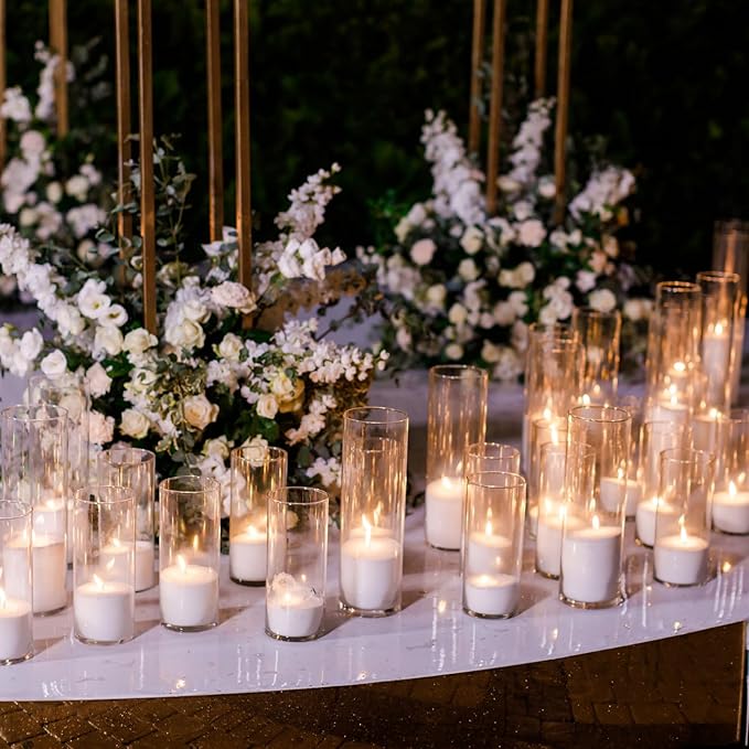 Sawysine 48 Pcs Glass Cylinder Vases 2.5''/2.95''/3.9'' Diameter Clear Flowers Vase Hurricane Floating Candles Holders for Table Centerpieces (2.95 x 6 in,2.95 x 8 in,2.95 x 10 in,2.95 x 12 in)