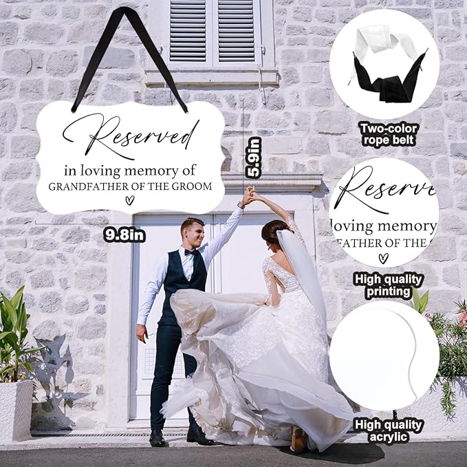 Acrylic Wedding Sign, Ring Bearer Sign, Reserved Seating Signs, for Grandfather of The Groom, Rustic Wedding Decor Signs, Acrylic Wall Art With Ribbon for Chairs Weddings Decor (White)