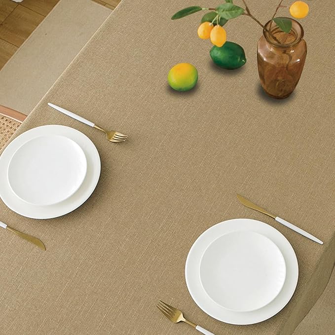 NLMUVW Tan Linen Tablecloth 84 Inch Rectangle, Textured Table Cloth Farmhouse Water Resistant Decorative Table Cover for Dining Kitchen, 54 x 84 Inch