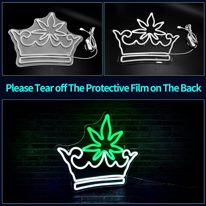 Leaf Crown Neon Signs for Wall Decor Green White LED Neon Sign for Room Neon Light Sign for Wall Decor Birthday Party USB Powered