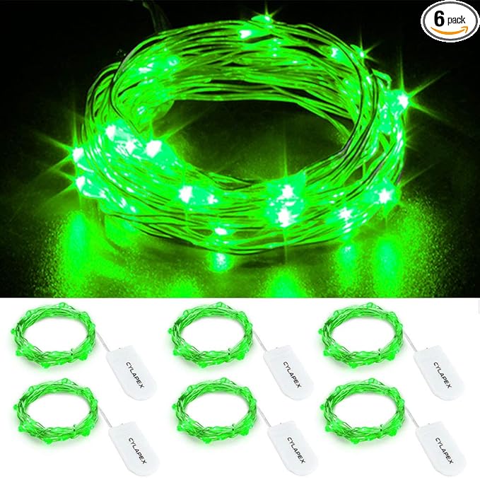 CYLAPEX 6 Pack Green Fairy Lights String Battery Operated Fairy Lights Firefly Lights LED Starry String Lights 3.3ft 20 LEDs Silvery Copper Wire for Christmas DIY Decoration Costume Wedding Party