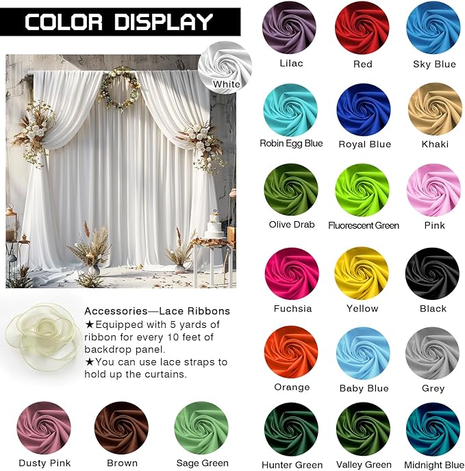 White Backdrop Curtains Wedding Background Drapes White Drapes for Backdrop Decoration Photography Video Studio Props 10x12FT TAYHQ001