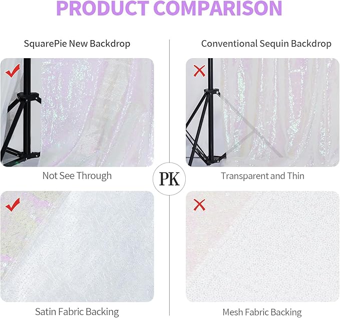 SquarePie Sequin Backdrop Curtain Not See Through Thick Glitter Background for Party 6FT x 6FT Iridescent