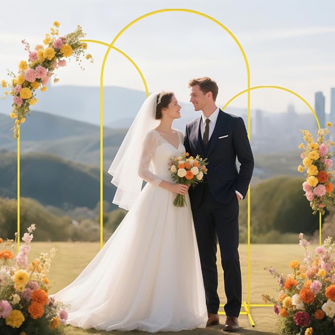 Wedding Arch Stand with Beige Spandex Fitted Arch Backdrop Cover Set 6FT 6.6FT 7.2FT Round Top Chiara Backdrop Stands and Covers for Birthday Party Baby Shower Banquet Decoration