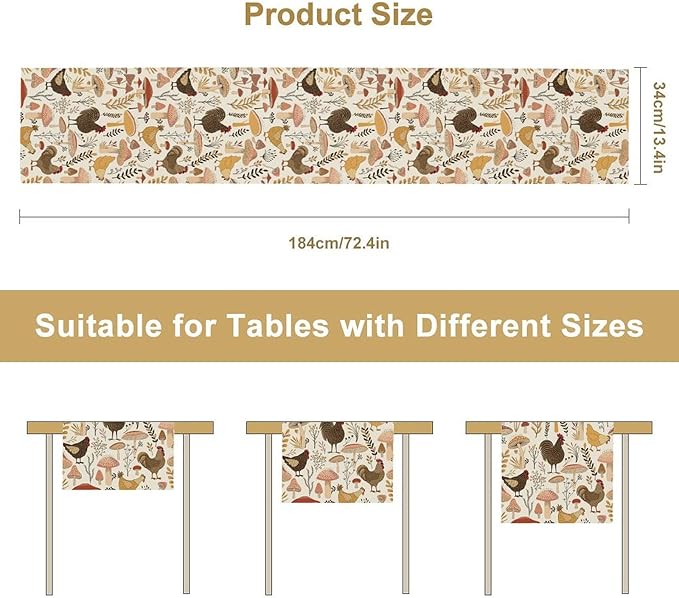 Mushroom Table Runner,Retro Natural Plant Famhouse Table Runner for Kitchen Dining Table Home Party Decoration 13x72 Inch