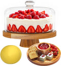 Acacia Wood Cake Stand with Lid, 12" Glass Cake Stand with Dome Cake Holder, 2-in-1 Dessert Table Display Set & Charcuterie Board for Weddings, Parties, Bakeries