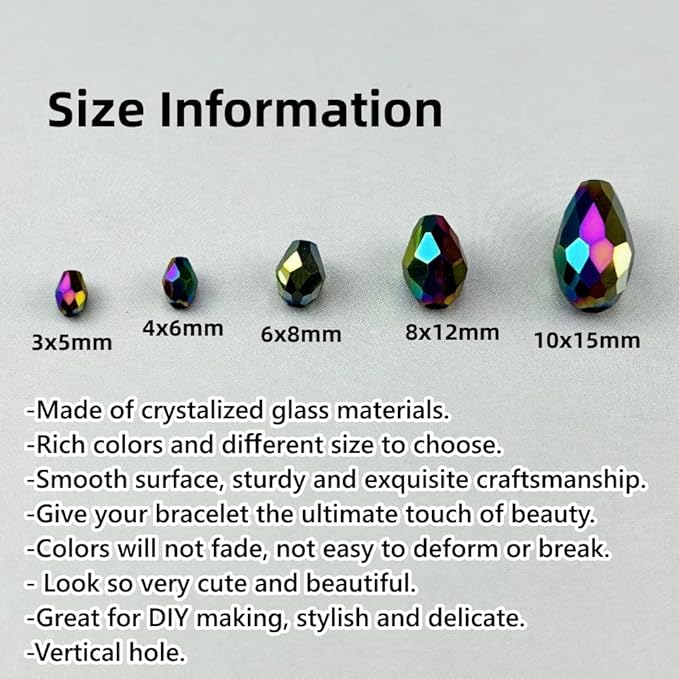 100pcs 8x12mm Teardrop Crystal Glass Beads for Jewelry Making, Faceted Vertical Hole Teardrop Glass Spacer Beads for Wind Chimes Bracelet Earring Necklace DIY Craft(Rainbow)