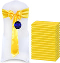 MDS Pack of 50 PCS Satin Chair Sashes Charmeuse Sateen Dining Chair Bows Ribbon Ties Back Sash for Wedding Party Birthday Home Hotel Restaurant Banquet Decoration (7 x 108 Inch, Yellow Gold)