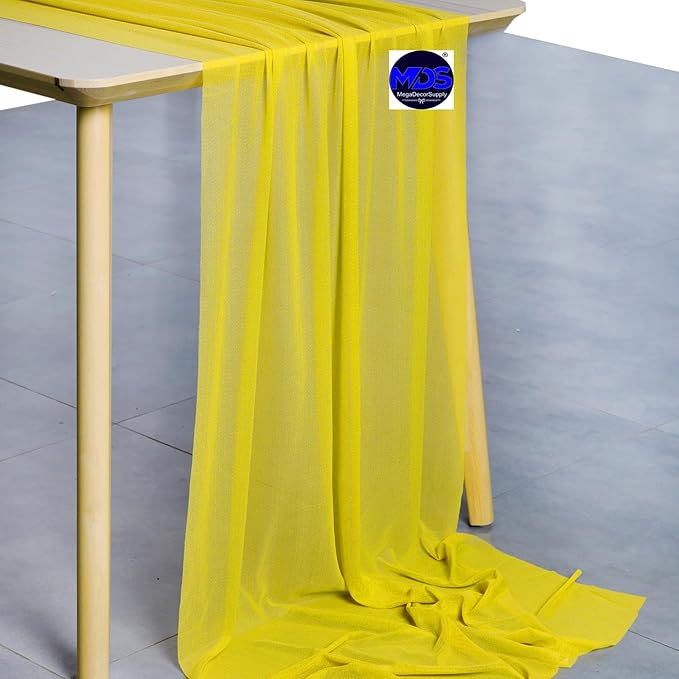 MDS 25 Pack 10ft Chiffon Table Runner 29 x 120 Inches Sheer Wedding Runner Romantic Rustic Table Runner for Wedding Decorations, Birthday Parties, Bridal Shower Party Arch Decor - Yellow