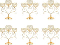 6 Pcs Gold 3-Arm Heart Tea Light Candle Holder - Crystal & Metal Wedding Centerpiece Decor, Sparkling Table Decor for Anniversaries/Romantic Tabletop Home/Dinner Party/Events