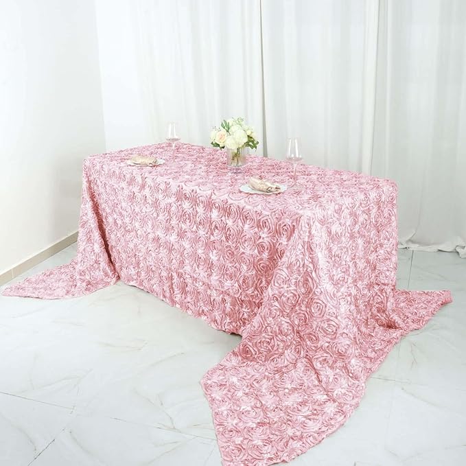 Efavormart 90"x156" Wholesale Rectangle Table Cover Blush Grandiose Rosette 3D Satin Tablecloth for Wedding Party Event Decoration