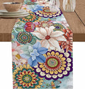Boho Flowers Cotton Linen Table Runner for Dining Kitchen, Wedding Outdoor Party Tablerunners Decoration, Colorful Floral Farm Vintage Botanical Dresser Scarf Coffee Tablecloth Runners 13x120 Inches