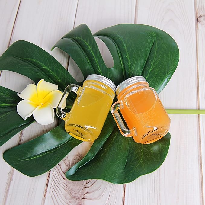 30 Pack Small Mason Jars, 1.5 oz Mini Mason Jar Glasses with Lids & Handles Mini Honey Jars DIY Decorations,Glass Favor Jars for Drink, Dessert, Candle, Craft, 30 Labels and Hemp Rope & Pen