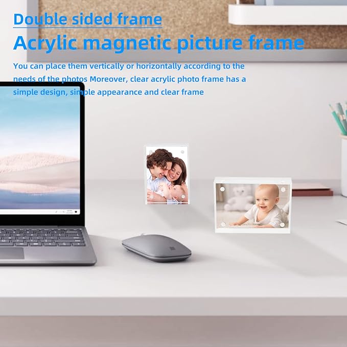 Mini Acrylic Picture Frame 2.5x3.5 Clear Double Sided Magnetic Photo Frames Block Frameless Acrylic Business Card Frame Desktop Display Stand for Office Home Decoration 20mm Thick (10 Pack)