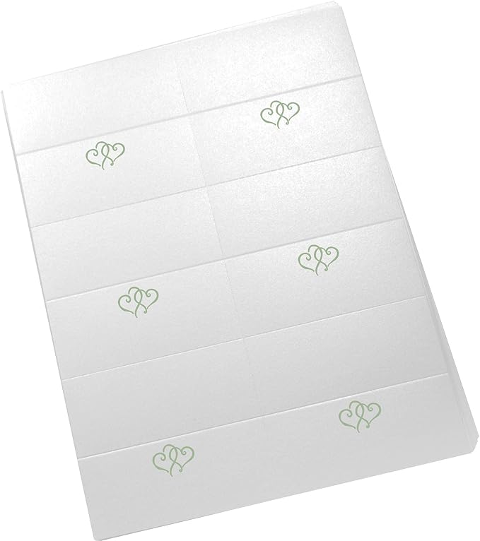 Linked Hearts Printable Place Cards, Sage (Choose Color), Set of 150 (25 Sheets), Laser & Inkjet Printers - Wedding, Party, Dinner, and Special Events - Made in the USA