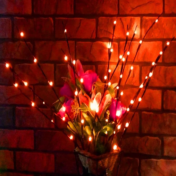 MENCH Branch Lights,3 Pcs Twig Light USB&Battery Powered 8 Flashing Modes by Remote Control.Branch Lights for Indoor, Light Up Decorations for Halloween Day and Christmas,Red