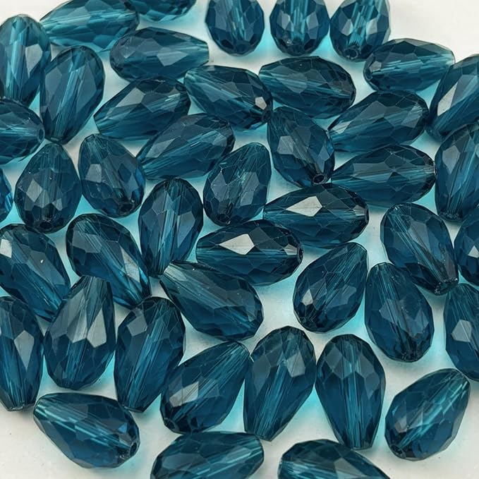 130pcs 6x8mm Teardrop Crystal Glass Beads for Jewelry Making, Faceted Vertical Hole Teardrop Glass Spacer Beads for Wind Chimes Bracelet Earring Necklace DIY Craft(Peacock Blue)