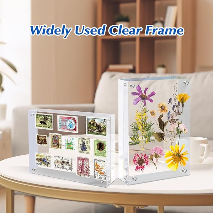5x7 Acrylic Magnetic Picture Frame, 20 mm Thick Clear Double Sided Freestanding Photo Frame, Transparent Frameless Floating Frames with Magnets Corners