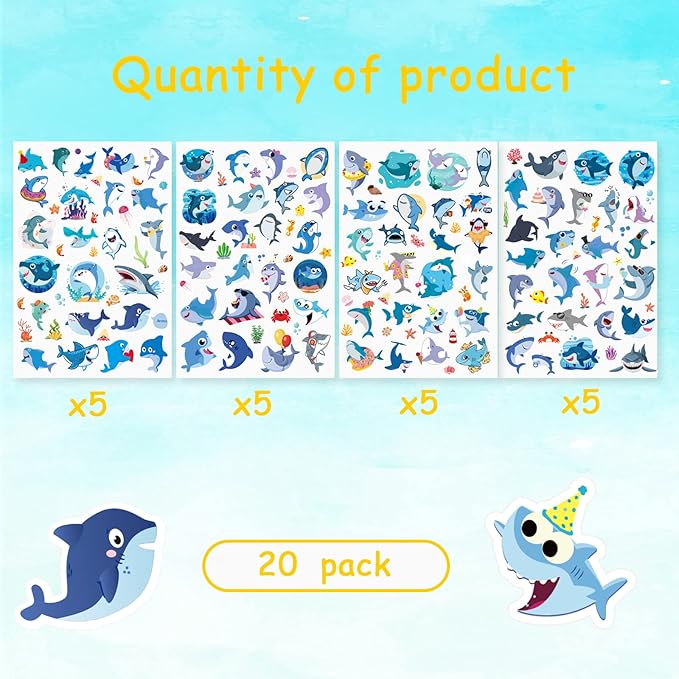 Cool Shark Stickers 755 Count Ocean Sea Animal Tropical Fish Shark Adhesive Decal Stickers for Boys Girls Birthday Invitations Under The Sea Party Goodie Gifts Bags Sticker Decor Class Rewards