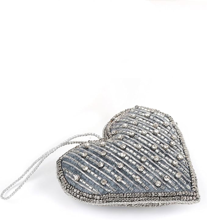 Set of 6 Beaded Heart Ornaments - Rustic Hanging Love Decorations, Farmhouse Wall Decor, Romantic Gifts for Her, Him, or Couples - Handmade Valentine’s Day & Mother’s Day Decor (Grey) - CLEENTABLE