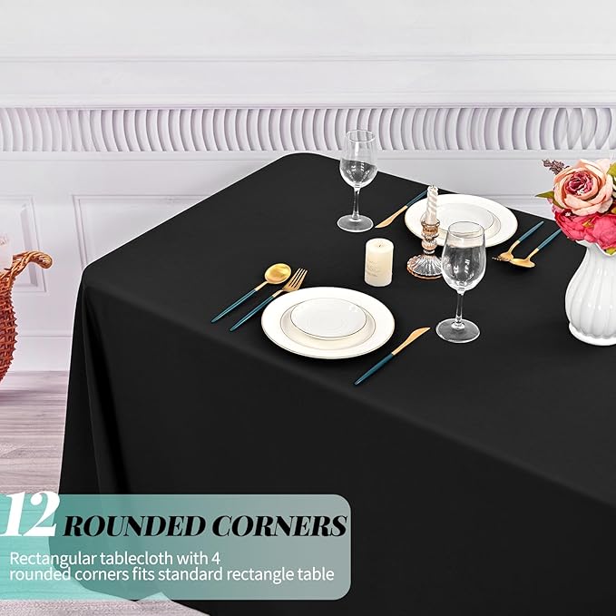 12 Pack Polyester Tablecloth 90 x 156 Inch Black Tablecloth for 8 Ft Rectangle Tables,Washable Fabric Table Covers Polyester Table Clothes for Wedding Parties Banque