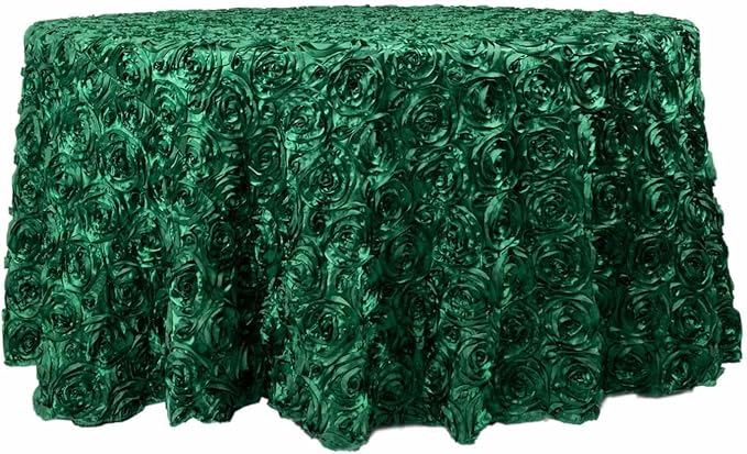 Efavormart 120" Hunter Emerald Green Grandiose 3D Rosette Satin Round Tablecloth for Wedding Party Event Decoration