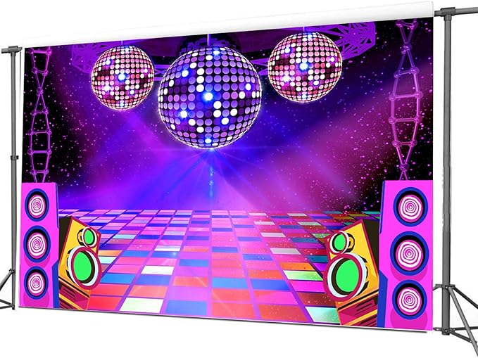 Dance Party Backdrop Retro 80s 90s Theme Stage Dance Ball Music Birthday Party Decoration DJ Photography Background 15 x 10 ft for Baby Shower Picture Photo Shoot Polyester Fabric, Blue