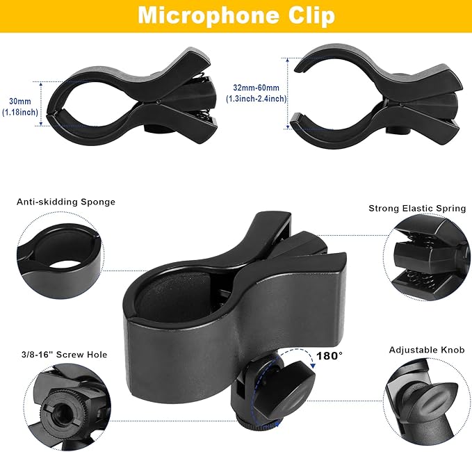 Gooseneck Microphone Stand,19.69" Flexible Adjustable Arm Super Crab Clamp Mic Clip 3/8"-16 to 5/8"-27 Adapter Mount,Compatible with Shure/Fifine / AT2020 / Pyle/Blue Snowball/Razer