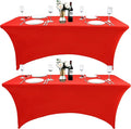 2-Pack 4ft Red Spandex Table Covers for Rectangular Folding Tables - Wrinkle Resistant Stretch Tight Table Cloths - Ultimate Fitted Table Protector for Parties, Banquet, and Wedding