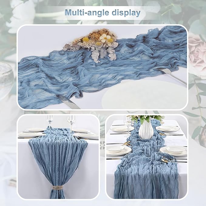 1 Pack Dusty Blue Cheesecloth Table Runner 35x120 Inch 10Ft Rustic Gauze Cheese Cloth Table Runner Sheer Cheesecloth Table Runners for Wedding Party Bridal Shower Decoration