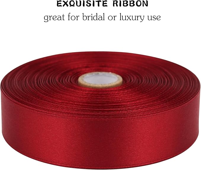 Deep red Solid Satin Ribbon 1 Inch 50 Yards Solid Polyester Fabric Ribbon for Gift Wrapping Wedding Christmas Baby Shower Birthday Party Decoration Handmade Immortal Flower Craft