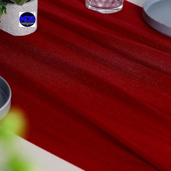 MDS Halloween Chiffon Table Runner - 15 Pack, 29 x 170 Inches, 14ft Each - Sheer Spooky Table Runners for Haunted House Parties, Trick-or-Treat Tables, Witchy Décor, Wedding & Events - Apple red