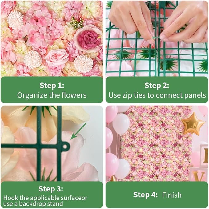 Artificial 3D Flower Wall Panel for Backdrop 24x16 inches 12 Pcs Light Pink Faux Roses Artificial Flower Backdrop for Wedding Party Bridal Baby Shower Decor