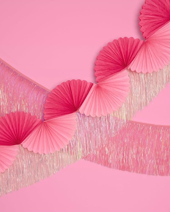 xo, Fetti Pink Paper Fan Garland - 6 Ft. | 3D Bachelorette Party Decorations, Birthday Party Supplies, Pink Preppy HBD, Baby Shower