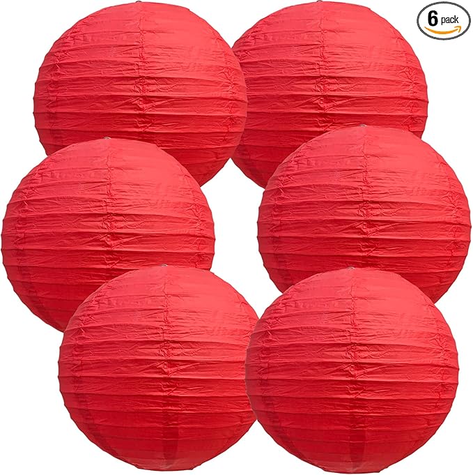 BEISHIDA 6-Inch Red Round Paper Lanterns Decorative Hanging Asia Chinese Japanese Paper Lanterns Lamp for Birthday Wedding Baby Bridal Shower Christmas Home Decor Party Decoration（6 Packs）