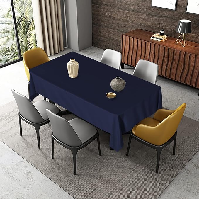 Fitable Rectangle Tablecloth Stain and Wrinkle Resistant Washable Polyester Table Cloth for Buffet Parties and Camping (60x84 inch, Navy Blue)