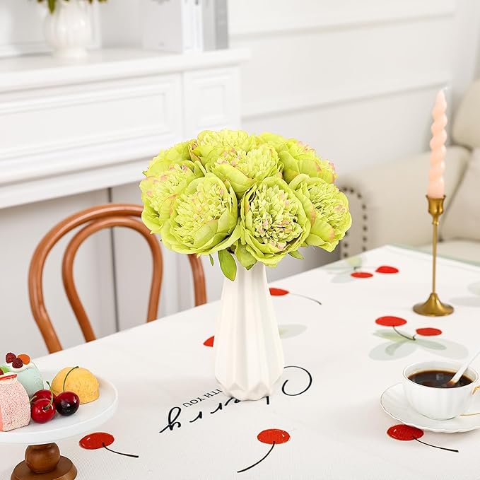 U'Artlines 10 Heads Artificial Peony Silk Flower Leaf Home Office Wedding Party Festival Bar Decor (Green)