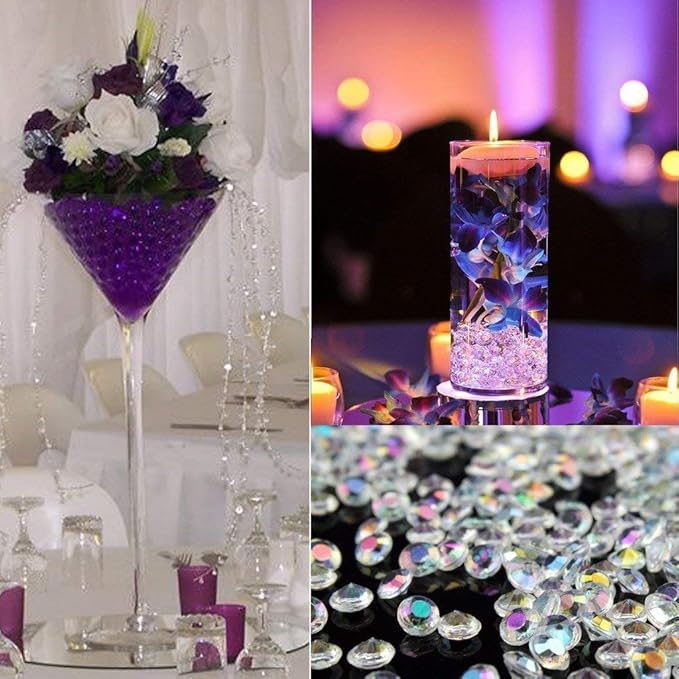 1000pcs/ Pack Wedding Table Acrylic Diamond Scatter Crystals Confetti Acrylic Gems Vase Fillers Rhinestones for Wedding, Bridal Shower, Vase Beads Decorations (12mm, Black)
