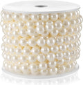 Half-Round Pearl Bead Garland String 11 Yards, 10MM Flat Pearl Beaded Spool Roll Crafts for Wedding Party Decoration (Ivory)