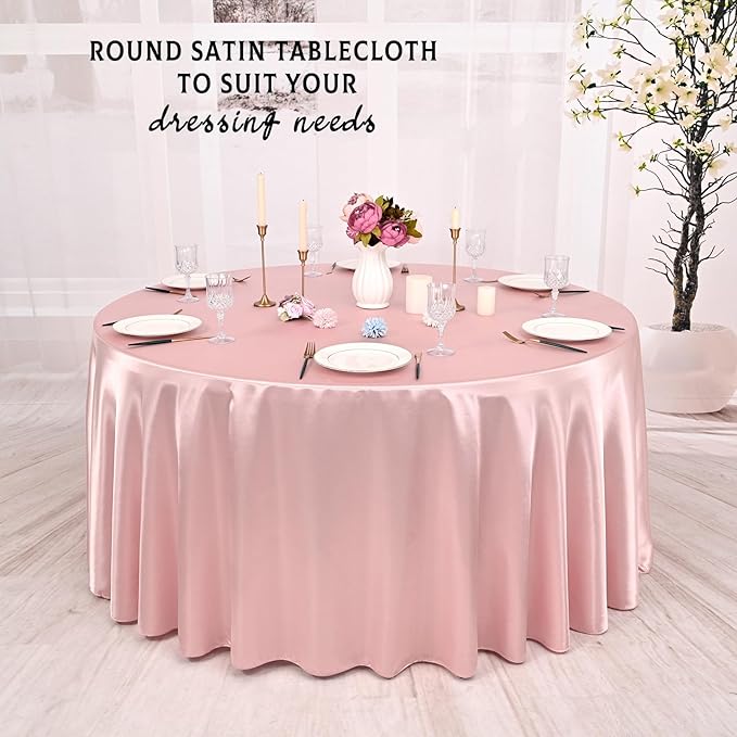 6 Packs Satin Tablecloth 120 Inch Rose Gold Round Table Cloth Silk Tablecloth Smooth Fabric Overlay Satin Table Cover Decoration for Wedding Party Banquet Events