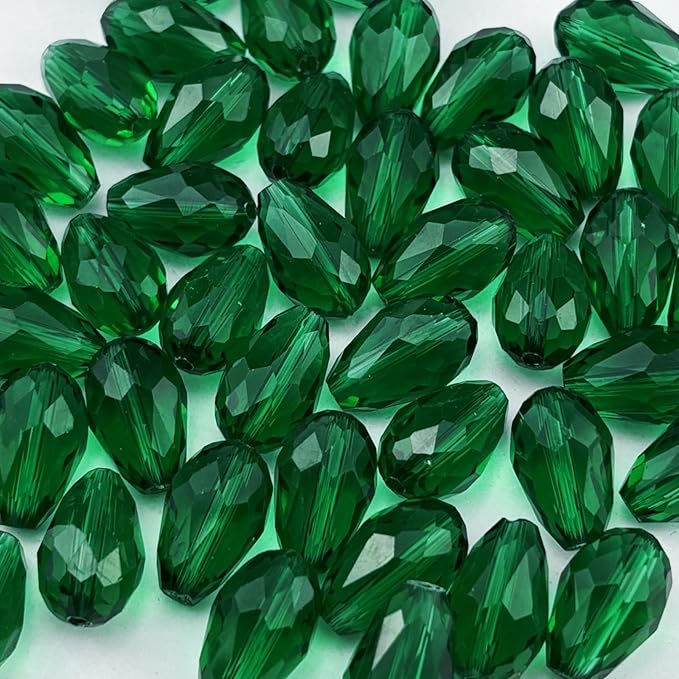 200pcs 3x5mm Teardrop Crystal Glass Beads for Jewelry Making, Faceted Vertical Hole Teardrop Glass Spacer Beads for Wind Chimes Bracelet Earring Necklace DIY Craft(Peacock Green)