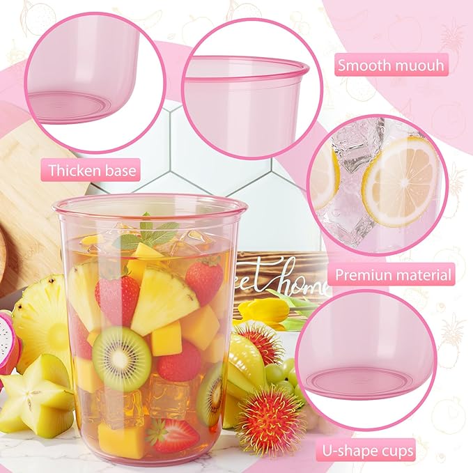 60 Pcs Disposable Stemless Clear Glasses 16 oz NATURAL Arc Crystal Plastic wine glasses Clear Classic Pet Cup for Meeting Weddings Birthdays Cocktail Christmas Party Supplies