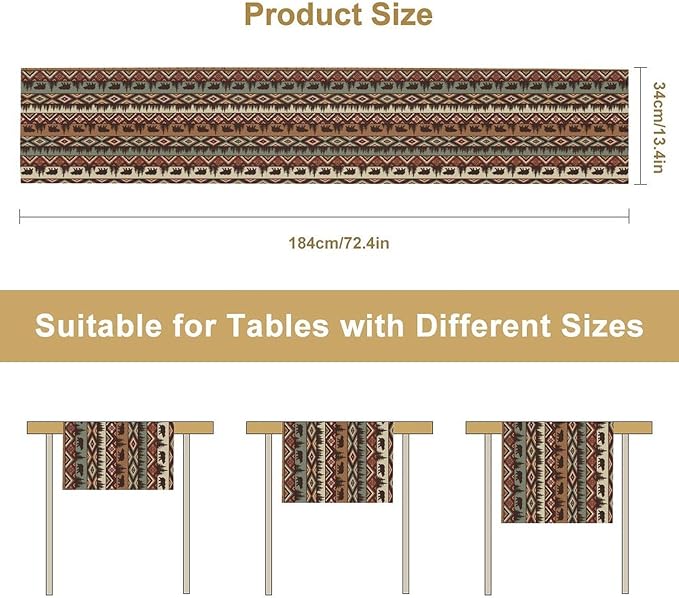 Retro Cabin Table Runner Rustic Bear Forest Farmhouse Lodge Jungle Table Runner for Dinner Party Living Room Kitchen Aztec Vintage 13x70 Inch