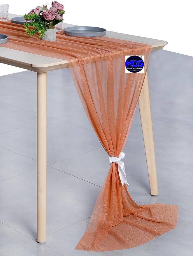 MDS Halloween Chiffon Table Runner - 25 Pack, 29 x 120 Inches, 10ft Each - Sheer Spooky Table Runners for Haunted House Parties, Trick-or-Treat Tables, Witchy Décor, Wedding & Events - Coral Peach