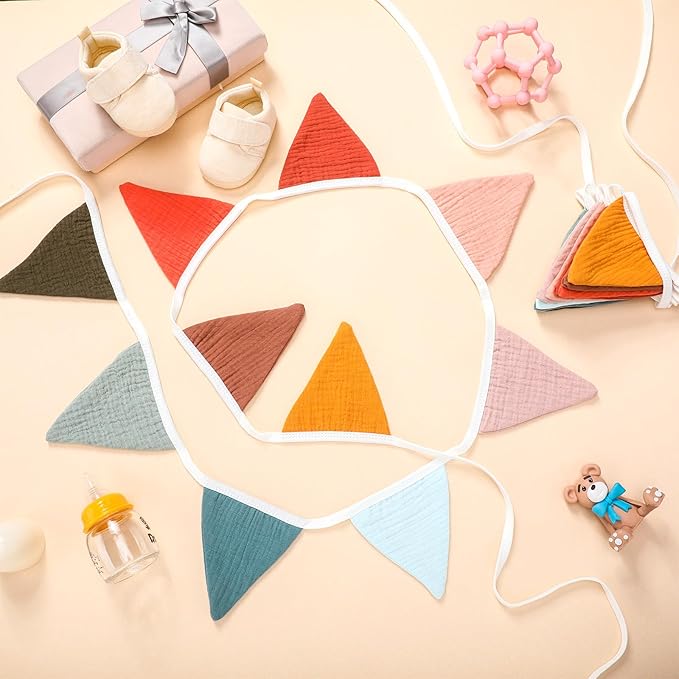 Oudain 15.5 ft Pennant Banner Flags, 2 Pcs Nursery Garland Triangle Bunting Flag Baby Banner for Nursery Decor Baby Birthday Boho Wedding Shower Party Event, Each 7.75 ft(Mixed Color)