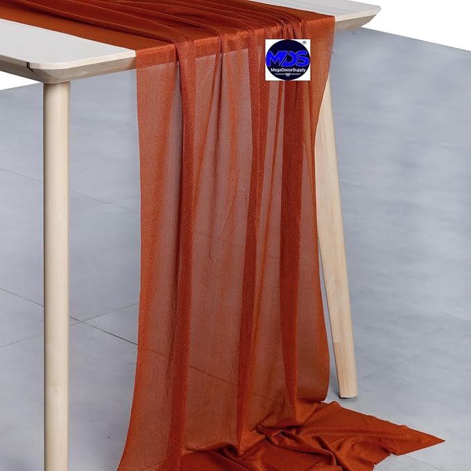 MDS Halloween Chiffon Table Runner - 15 Pack, 29 x 170 Inches, 14ft Each - Sheer Spooky Table Runners for Haunted House Parties, Trick-or-Treat Tables, Witchy Décor, Wedding & Events - Terracotta