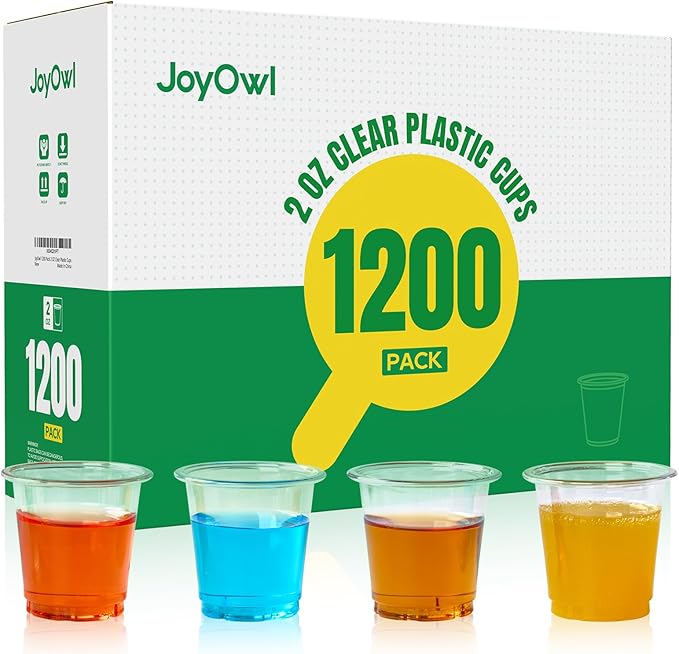 1200 pack 2 OZ Plastic Shot Glasses, Mini Disposable Shot Cups for Party, Events, Whiskey and Wine Tasting